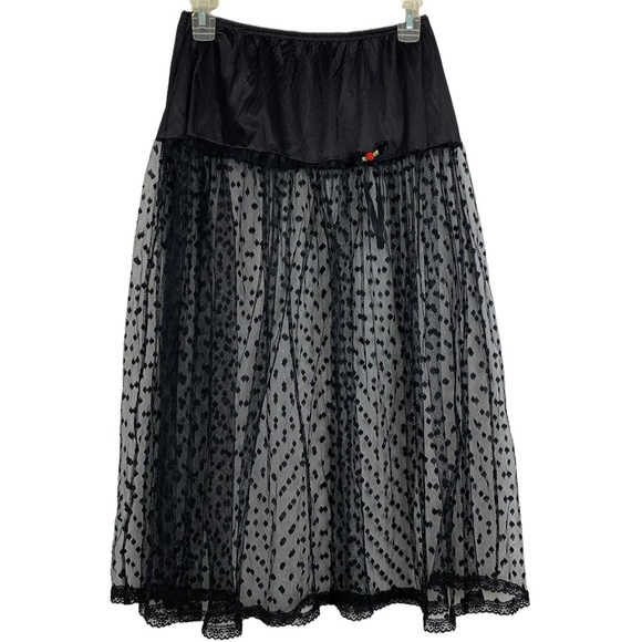 Vintage Other - Vintage La Tendresse Black Nylon Polka Dot Lace Midi Slip Size Large
